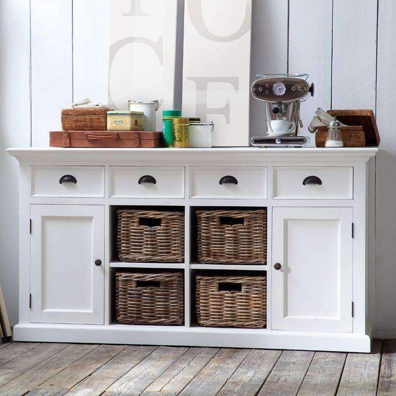 HALIFAX White Sideboard with 4 Rattan Baskets B189 - White Tree Furniture