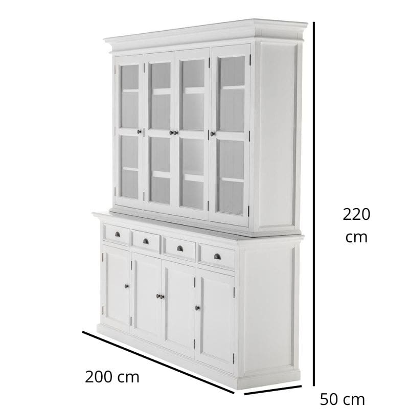 Halifax Large White Buffet Hutch Unit w/ 4 Glass Doors