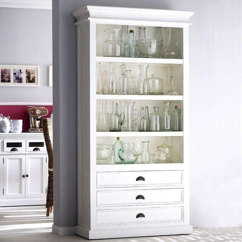 Halifax White Painted Tall Bookcase with 3 Bottom Drawers CA580 - White Tree Furniture