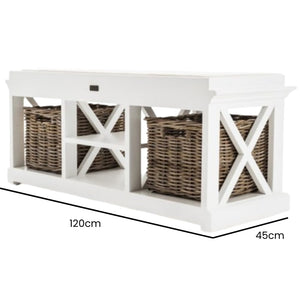 NOVASOLO Halifax White Painted Shoe Storage Bench with Basket Set  BE001 - White Tree Furniture