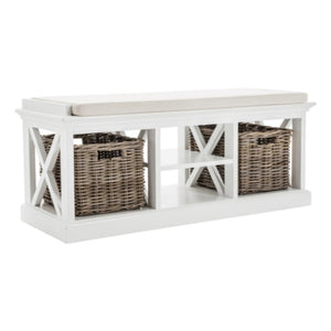 NOVASOLO Halifax White Painted Shoe Storage Bench with Basket Set  BE001 - White Tree Furniture