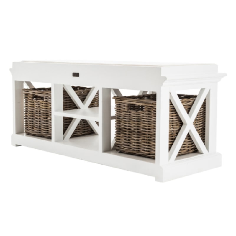 NOVASOLO Halifax White Painted Shoe Storage Bench with Basket Set  BE001 - White Tree Furniture