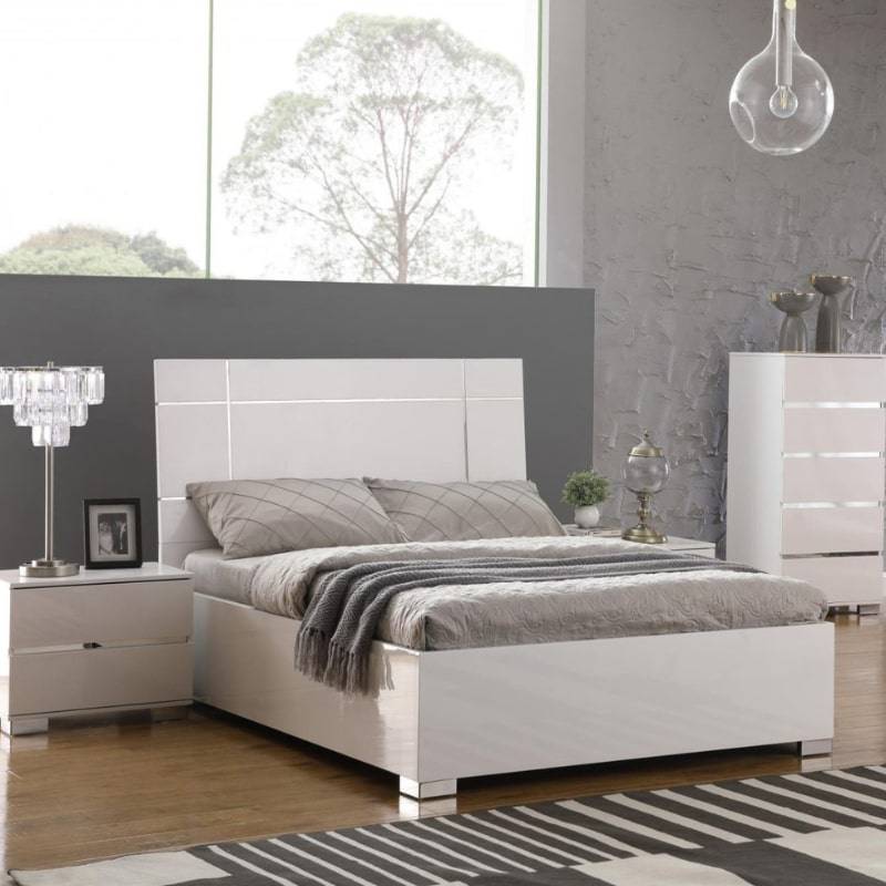 Helsinki Double Bed in High Gloss White - White Tree Furniture