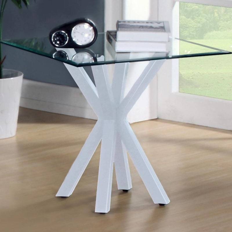 Langley Glass Lamp Table w/ High Gloss White Legs - White Tree Furniture