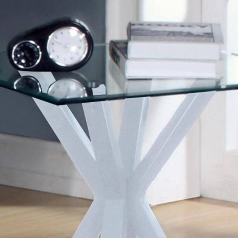 Langley Glass Lamp Table w/ High Gloss White Legs - White Tree Furniture