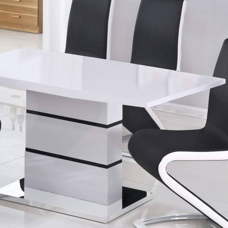 Leona Extending Dining Table in High Gloss White & Black - White Tree Furniture