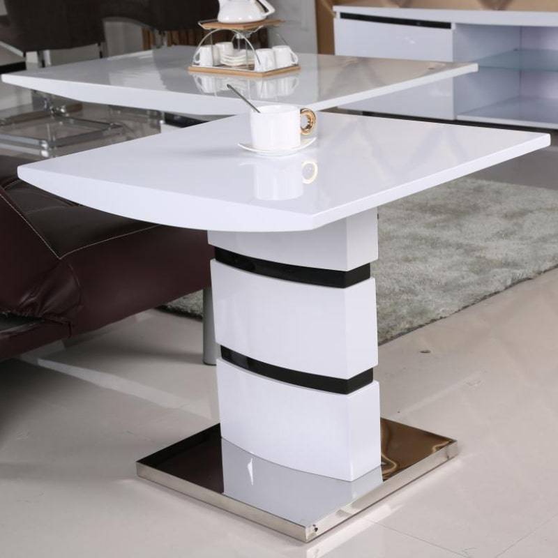 Leona High Gloss Lamp Table in White & Black - White Tree Furniture