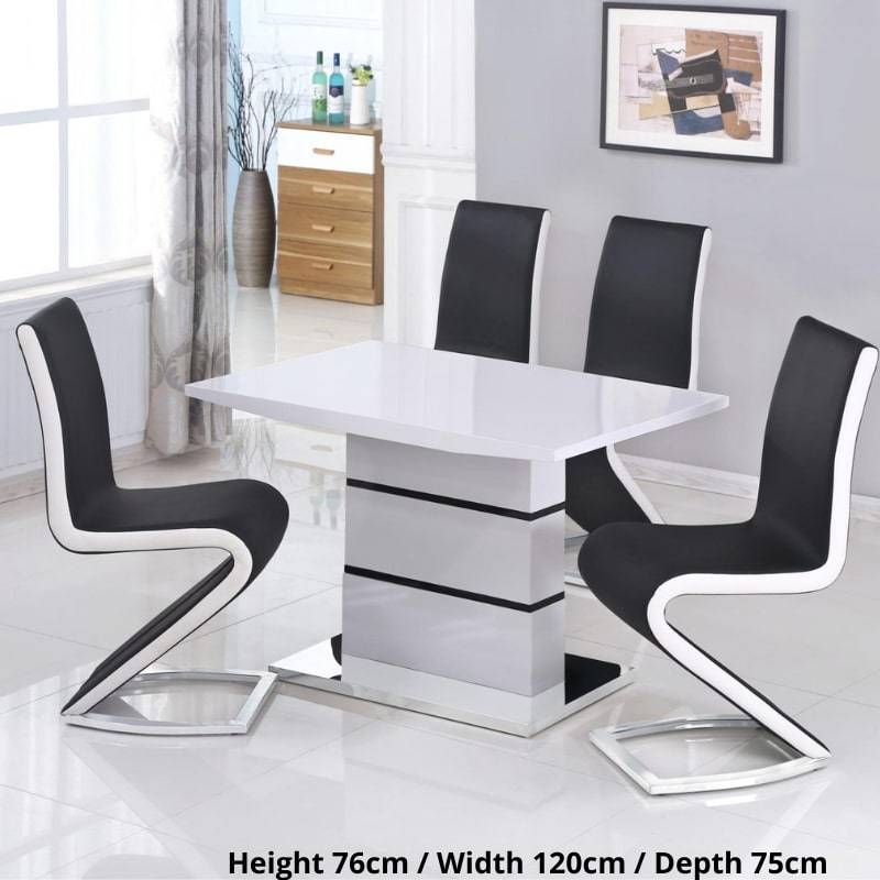 Leona High Gloss Small Dining Table in Black & White - White Tree Furniture