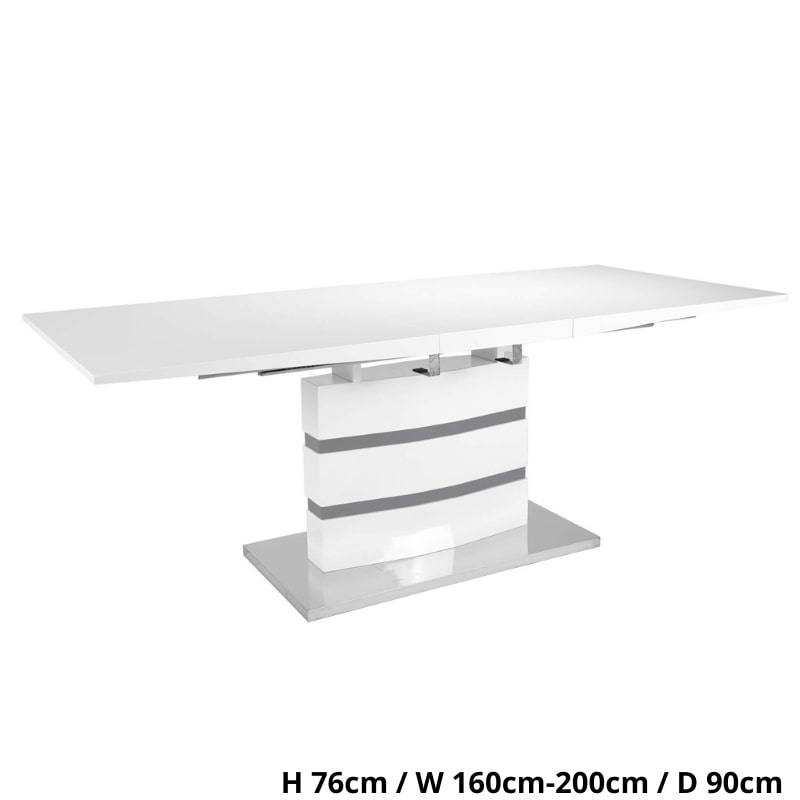 Leona High Gloss Extending Dining Table in White & Grey - White Tree Furniture