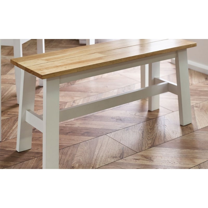 JULIAN BOWEN LINWOOD Small Dining Bench in white frame with natural oak effect seat. Compact and durable, ideal for kitchen or dining spaces.