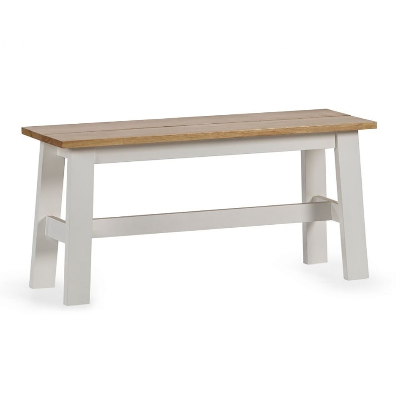 JULIAN BOWEN LINWOOD Small Dining Bench in white frame with natural oak effect seat. Compact and durable, ideal for kitchen or dining spaces.