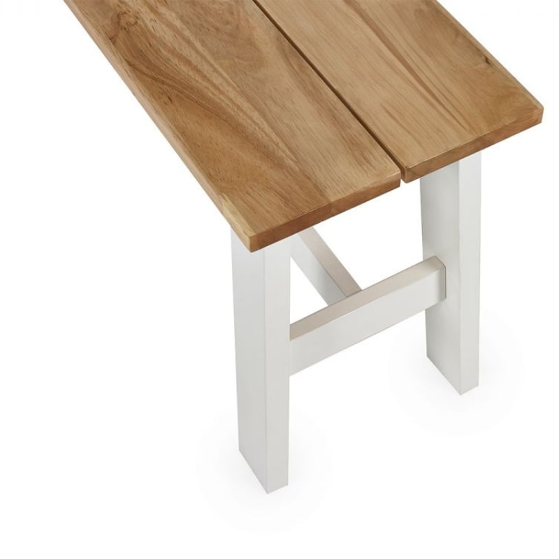 JULIAN BOWEN LINWOOD Small Dining Bench in white frame with natural oak effect seat. Compact and durable, ideal for kitchen or dining spaces.