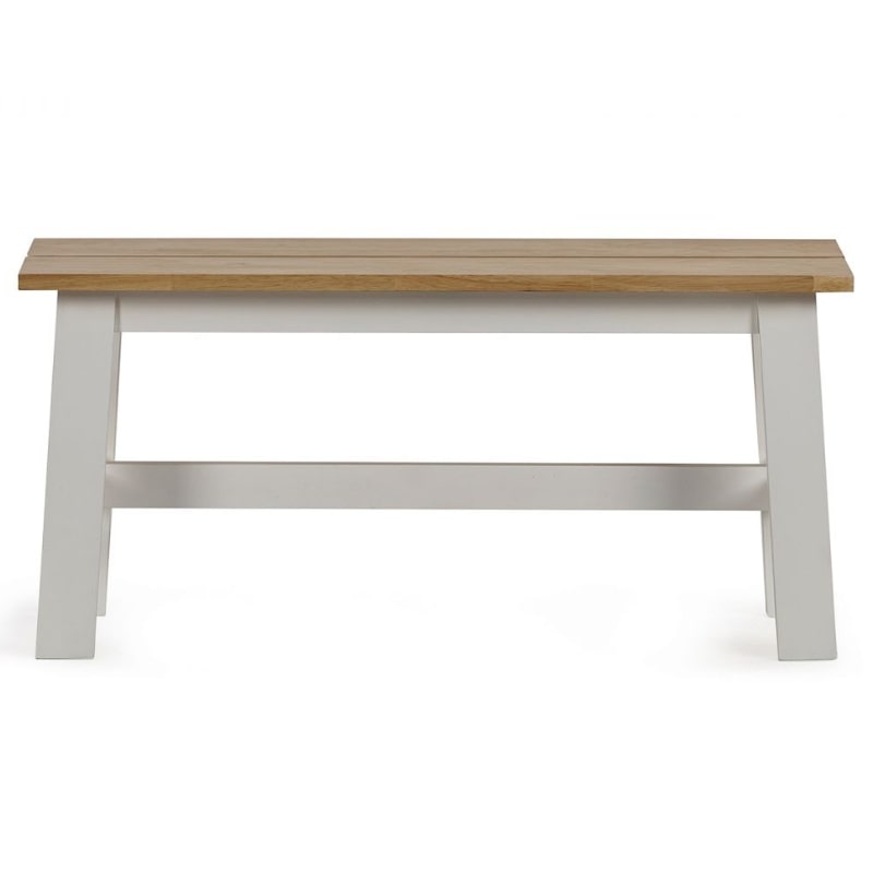 JULIAN BOWEN LINWOOD Small Dining Bench in white frame with natural oak effect seat. Compact and durable, ideal for kitchen or dining spaces.