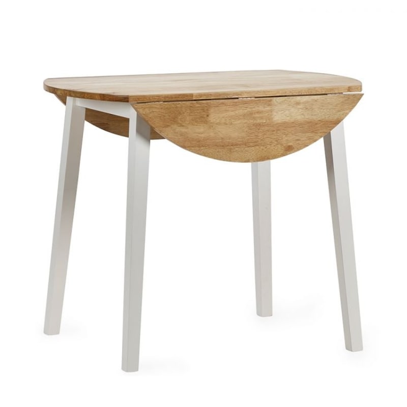 Discover the Small Round Dropleaf Table in White & Natural Oak Effect w/ extendable top in oak effect & white legs. Enhance your dining experience w/ versatile elegance.