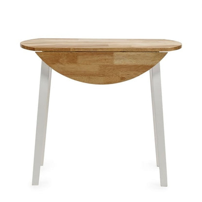 Discover the Small Round Dropleaf Table in White & Natural Oak Effect w/ extendable top in oak effect & white legs. Enhance your dining experience w/ versatile elegance.