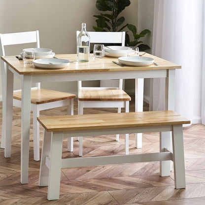 Shop the LINWOOD Small Dining Table in White & Natural Oak Effect Top. Natural oak effect top, white legs. Perfect for smaller spaces.