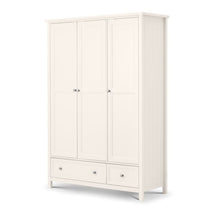 Julian Bowen Maine 3 Door Wardrobe in Surf White with 2 drawers, featuring a classic white painted finish and ample storage for bedroom organization.