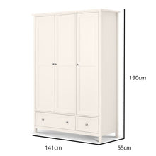 Julian Bowen Maine 3 Door Wardrobe in Surf White with 2 drawers, featuring a classic white painted finish and ample storage for bedroom organization.