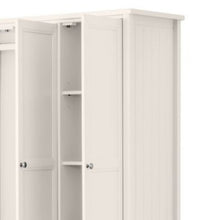 Julian Bowen Maine 3 Door Wardrobe in Surf White with 2 drawers, featuring a classic white painted finish and ample storage for bedroom organization.