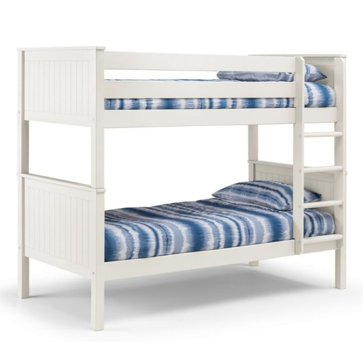 JULIAN BOWEN MAINE Surf White Bunk Bed for Kids with Scandinavian design, featuring a sturdy wooden frame and ladder, ideal for a kids' bedroom.