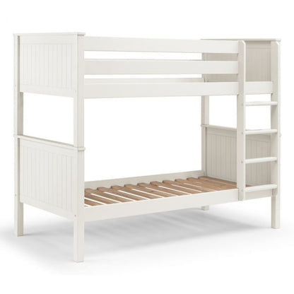 JULIAN BOWEN MAINE Surf White Bunk Bed for Kids with Scandinavian design, featuring a sturdy wooden frame and ladder, ideal for a kids' bedroom.