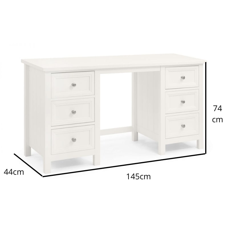 JULIAN BOWEN MAINE Surf White Dressing Table with drawers, featuring a sleek design, matching stool, and tri-fold mirror. Perfect for stylish bedroom storage and vanity needs.