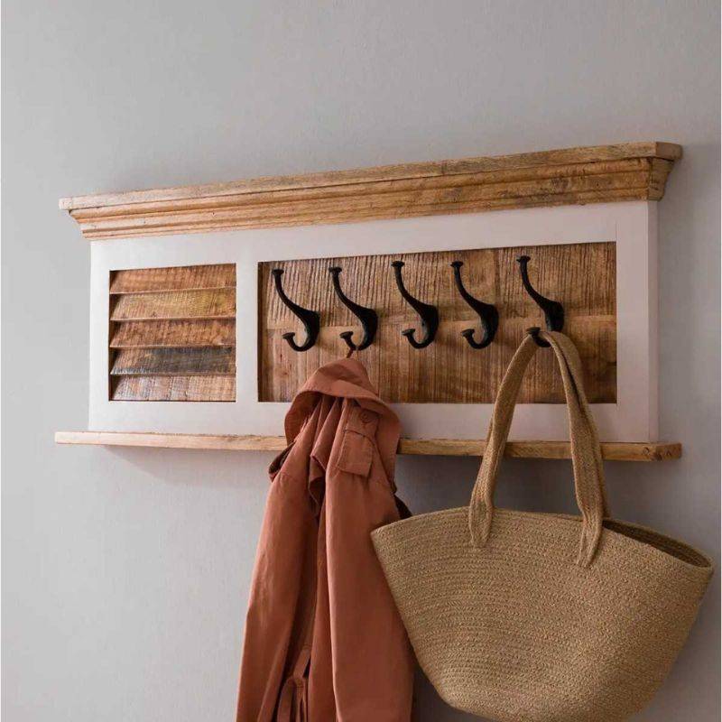 Mango Wood 5 Hook Coat Rack in White & Natural Colour MW04 - White Tree Furniture