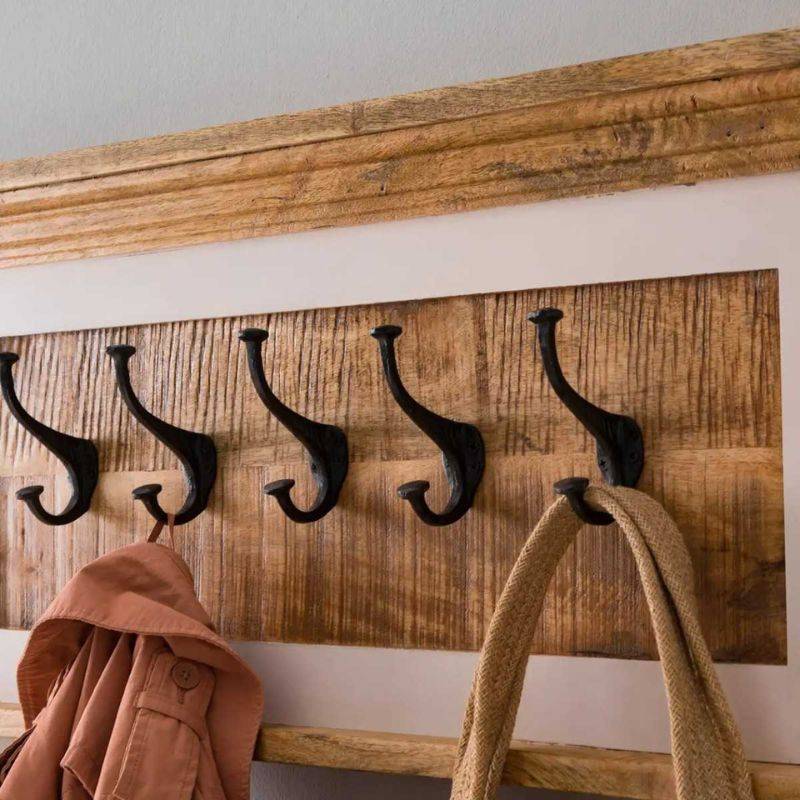 Indian Hub Mango Wood 5 Hook Coat Rack in White & Natural Colour MW04 - White Tree Furniture