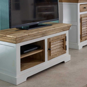 Indian Hub Mango Wood TV Unit 110cm in White & Natural Colour MW03 - White Tree Furniture