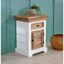 Indian Hub Mango Wood Bedside Cabinet in White & Natural Colour MW12 - White Tree Furniture