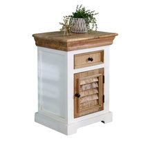 Indian Hub Mango Wood Bedside Cabinet in White & Natural Colour MW12 - White Tree Furniture