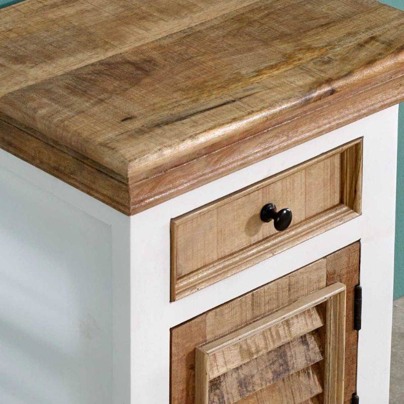 Indian Hub Mango Wood Bedside Cabinet in White & Natural Colour MW12 - White Tree Furniture