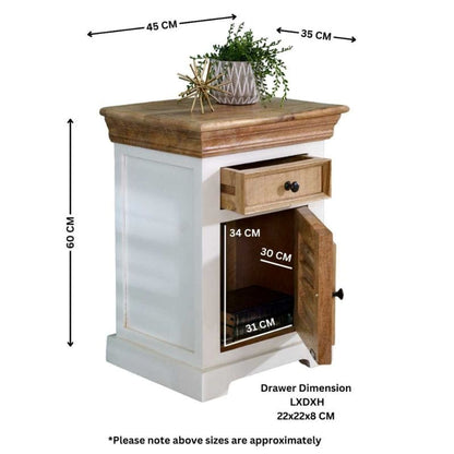 Indian Hub Mango Wood Bedside Cabinet in White & Natural Colour MW12 - White Tree Furniture