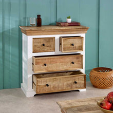 Indian Hub Mango Wood Chest of Drawers in White & Natural Colour MW11 - White Tree Furniture