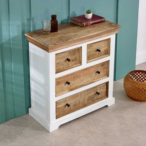 Indian Hub Mango Wood Chest of Drawers in White & Natural Colour MW11 - White Tree Furniture