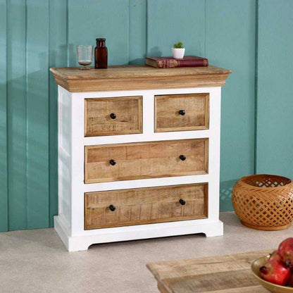 Indian Hub Mango Wood Chest of Drawers in White & Natural Colour MW11 - White Tree Furniture