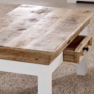 Indian Hub Mango Wood Coffee Table in White & Natural Colour MW02 - White Tree Furniture