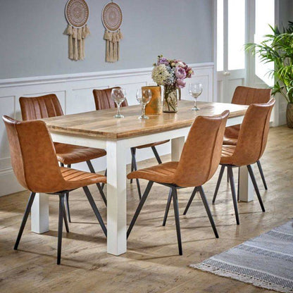 Indian Hub Mango Wood Dining Table 170cm in White & Natural Colour MW10 - White Tree Furniture