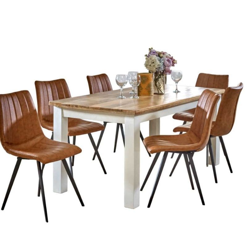 Indian Hub Mango Wood Dining Table 170cm in White & Natural Colour MW10 - White Tree Furniture