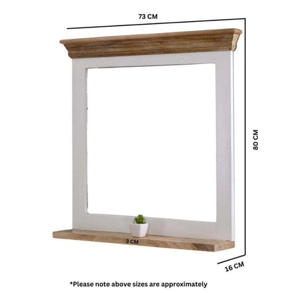 Indian Hub Mango Wood Mirror Frame with Shelf in White & Natural Colour MW09 - White Tree Furniture