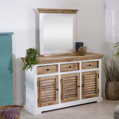 Indian Hub Mango Wood Mirror Frame with Shelf in White & Natural Colour MW09 - White Tree Furniture