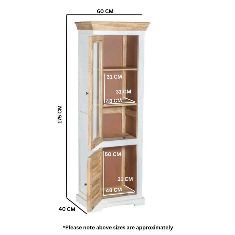 Indian Hub Mango Wood Narrow Bookcase in White & Natural Colour MW08 - White Tree Furniture