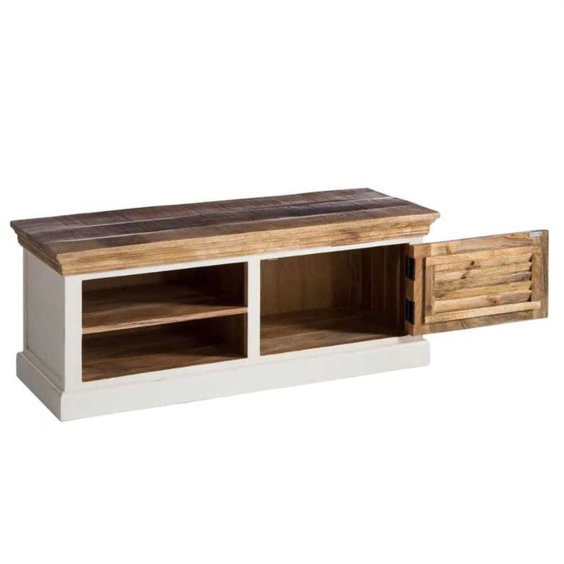 Indian Hub Mango Wood Shoe Storage Bench in White & Natural Colour MW14 - White Tree Furniture