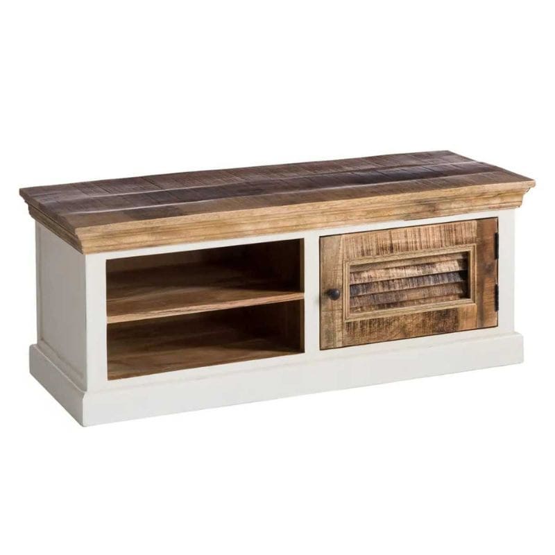 Indian Hub Mango Wood Shoe Storage Bench in White & Natural Colour MW14 - White Tree Furniture