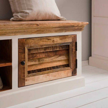 Indian Hub Mango Wood Shoe Storage Bench in White & Natural Colour MW14 - White Tree Furniture