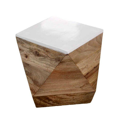 Indian Hub Mango Wood Side Table in White & Natural Colour MW01 - White Tree Furniture