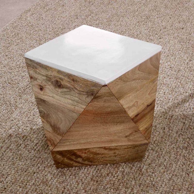 Indian Hub Mango Wood Side Table in White & Natural Colour MW01 - White Tree Furniture