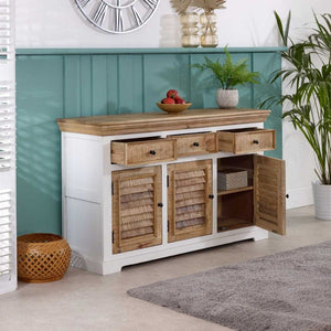 Indian Hub Mango Wood Sideboard 140cm in White & Natural Colour MW07 - White Tree Furniture