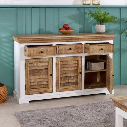 Indian Hub Mango Wood Sideboard 140cm in White & Natural Colour MW07 - White Tree Furniture