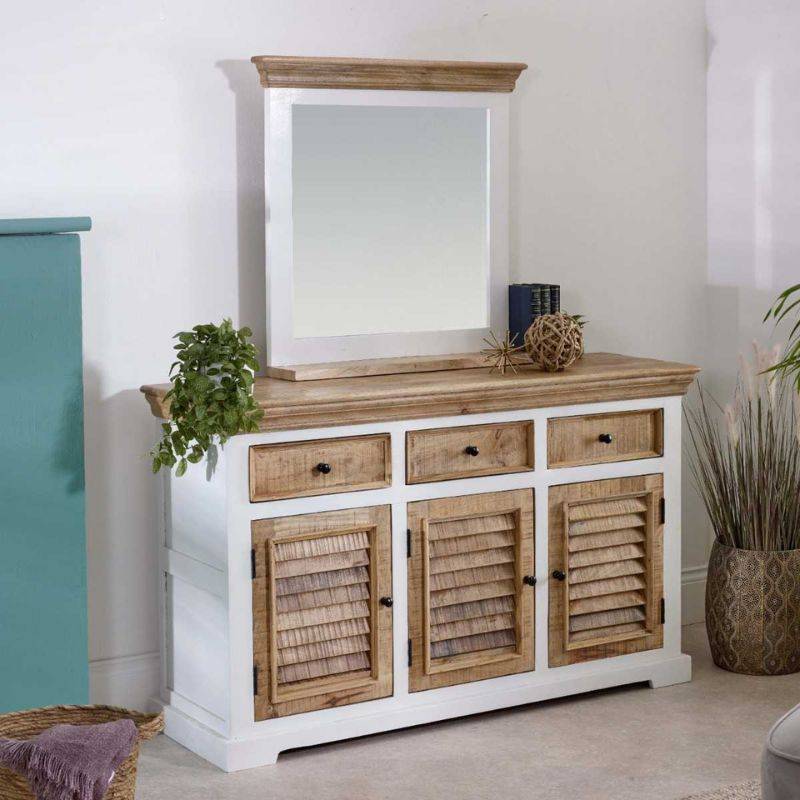 Indian Hub Mango Wood Sideboard 140cm in White & Natural Colour MW07 - White Tree Furniture